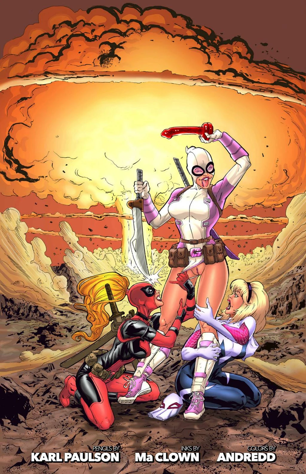 Gwenpool and Tracy Scops in a passionate embrace