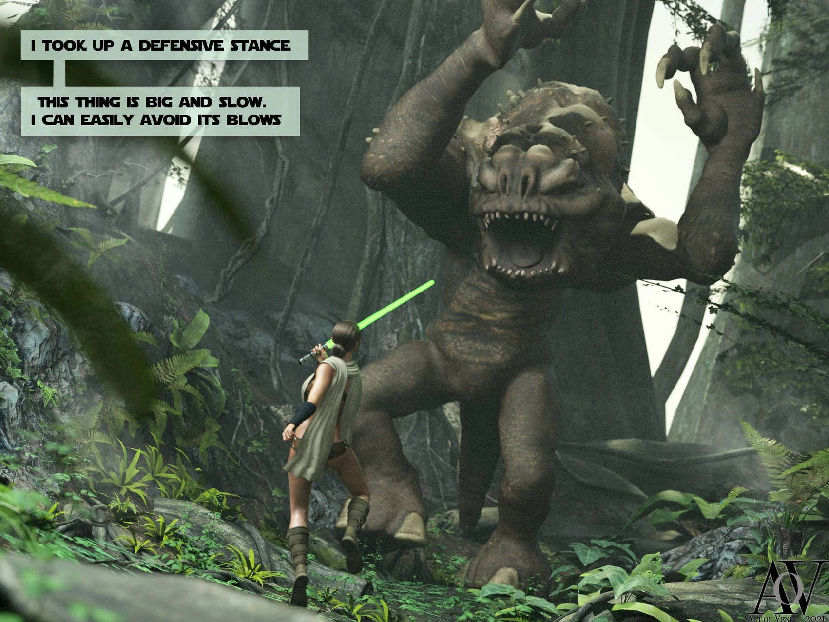 A woman's legs being enveloped by a plant's tendrils