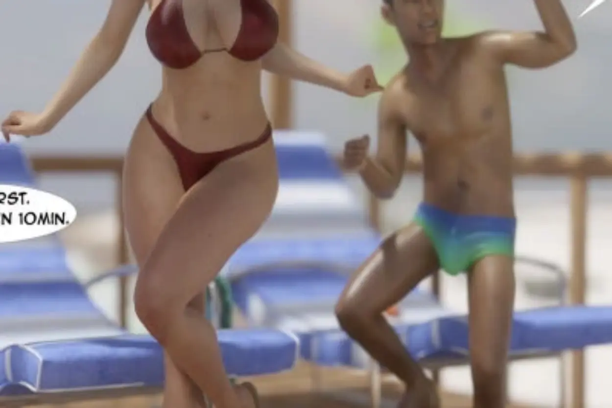 Her head rests on his shoulder